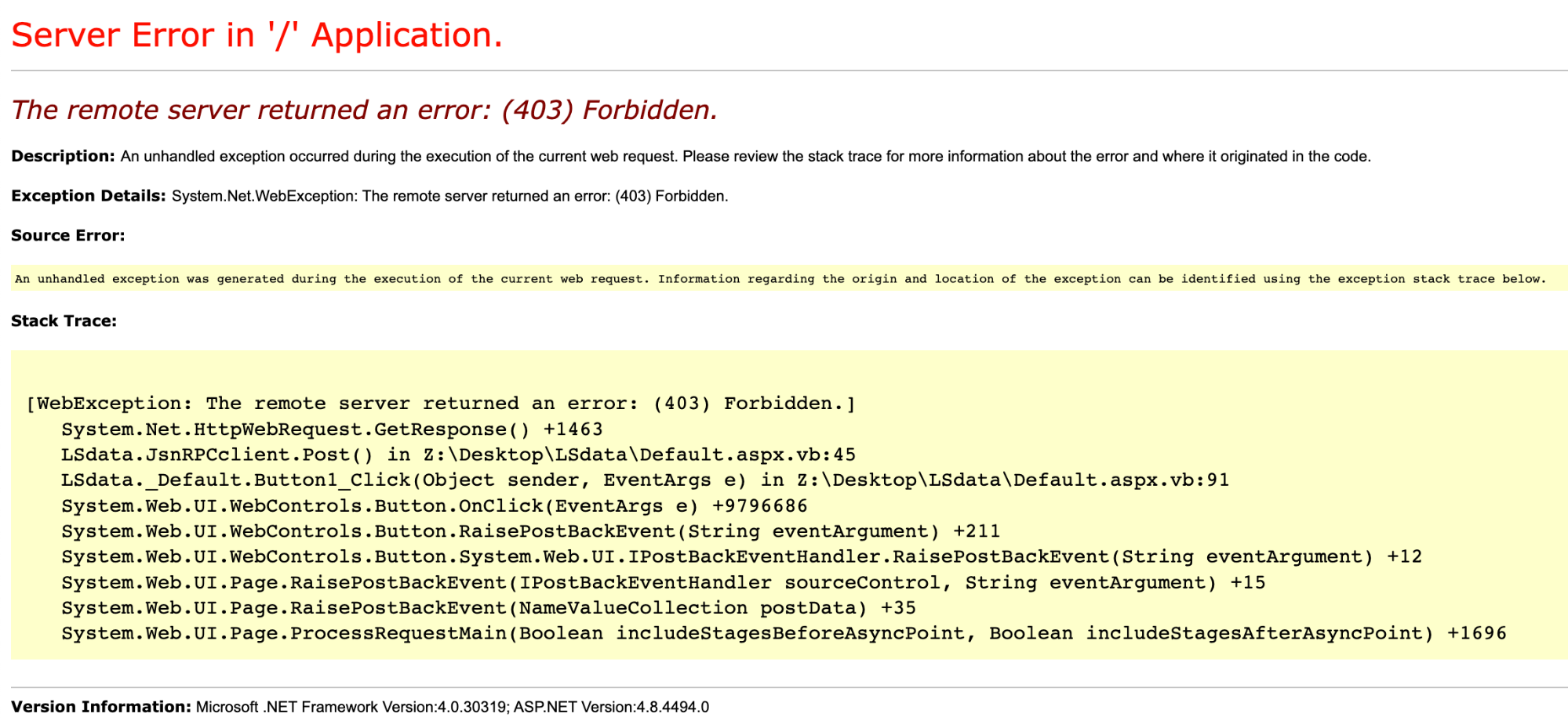 API Calls working in local test environment but not when onlin ...
