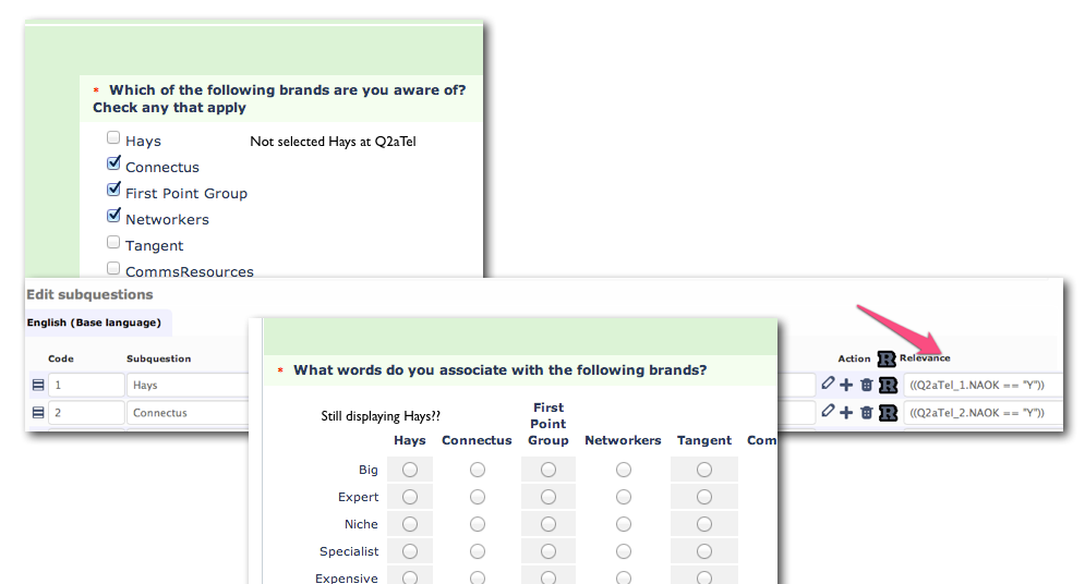 Setting relevance on Array by column - LimeSurvey forums